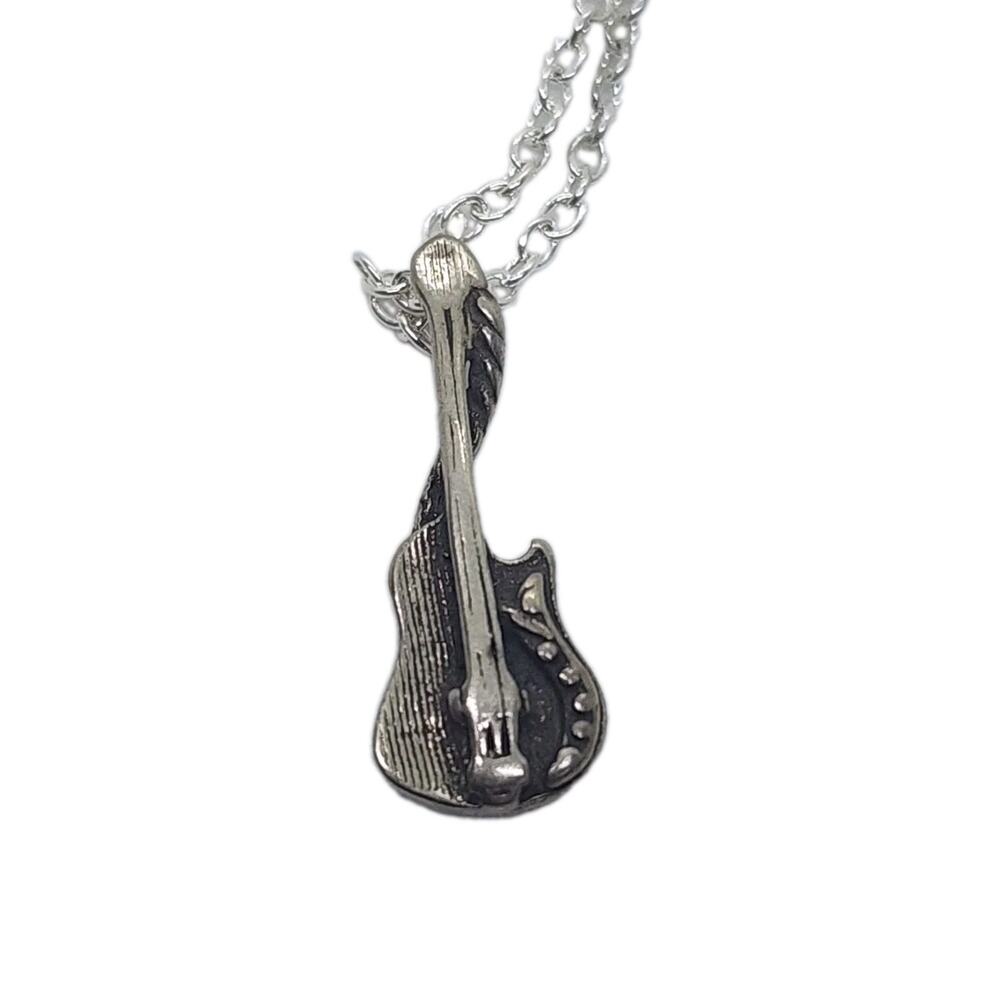 Vintage Sterling Silver 925 Guitar Pendant Charm Necklace Fancy Detail Music - Picture 1 of 8
